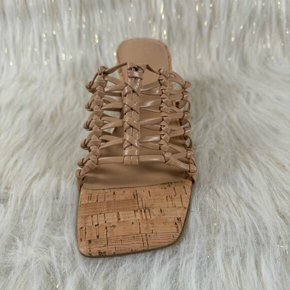 Marc Fisher Colica Block Heel Sandals Tan Woven Mules Slip On Summer Size 10M - Picture 3 of 8